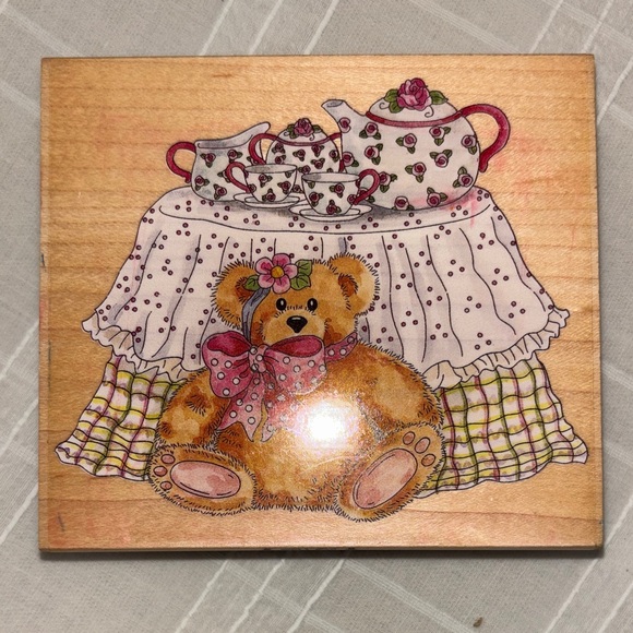 Decorative Wooden Stamps with Teddy Bear and Floral Designs - Picture 3 of 7